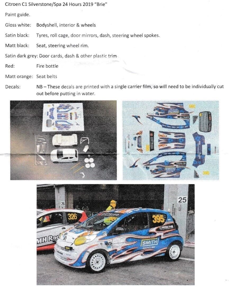 Grand Prix Model 1:43 - Citroen C1 BLANCPAIN 24h Spa / 6h Silverstone Resin kit to built