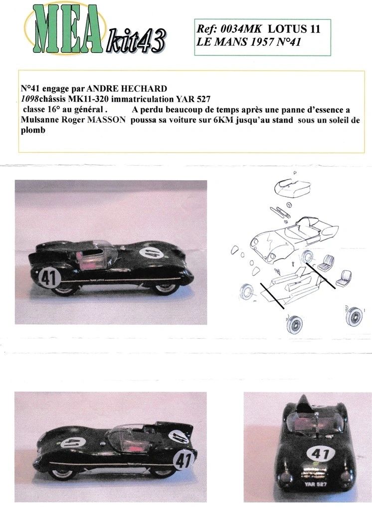 MeaKit 43 1:43 - Lotus Ty.11 WORK TEAM Le Mans '57 #41 Resin kit to build