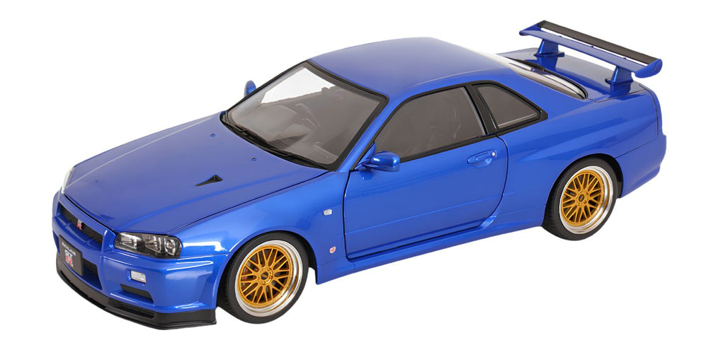 KK SCALE 1:12 - Nissan Skyline GT-R (R34) V-Spec II Cerchi BBR 2001 blu met **OPEN DOORS+ENGINE** (Copia)