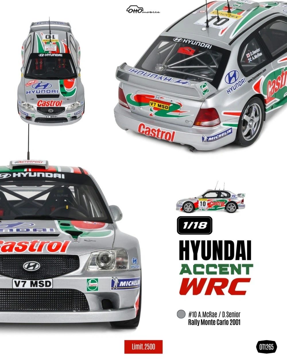 **PRE-ORDER** OTTOMOBILE 1:18 - HYUNDAI ACCENT WRC GREY #10 A.MCRAE/D.SENIOR RALLYMONTE CARLO 2001