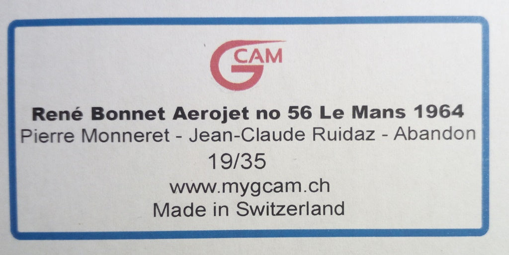 GCAM 1:43 - Renè & Bonnet Aerojet Le Mans '64 #56 Handmade factory built from resin kit