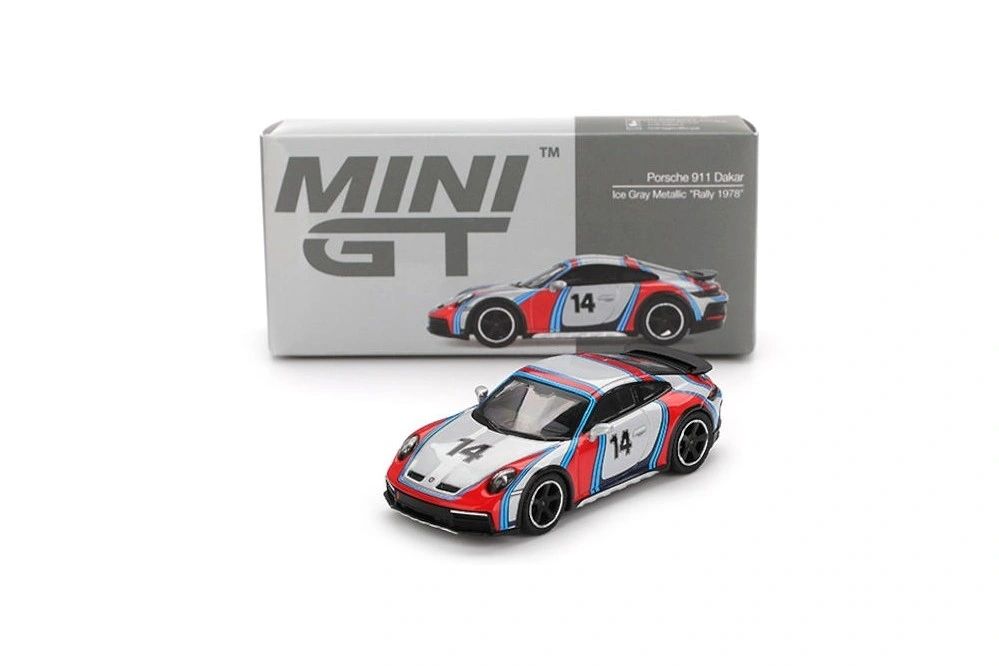 MINI GT 1/64 - PORSCHE 911 (992) Tribute Dakar Rally Martini Racing 2024 Ice Grey Metallic