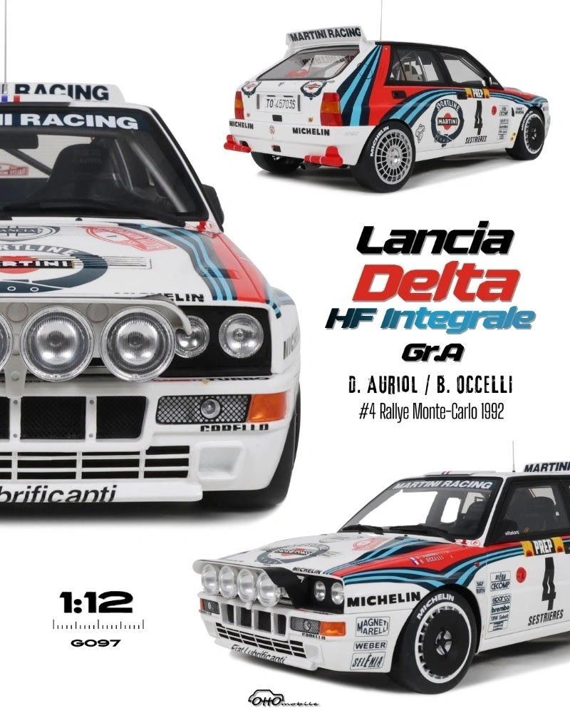 **PRE-ORDER** OTTOMOBILE 1:12 - G097 LANCIA DELTA INTEGRALE HF Gr.A Rally Monte Carlo 1992 Auriol-Occelli
