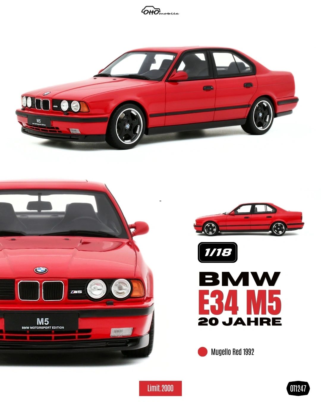 **PRE-ORDER** OTTOMOBILE 1:18 - BMW M5 e34 20 JAHRE MUGELLO RED 1992