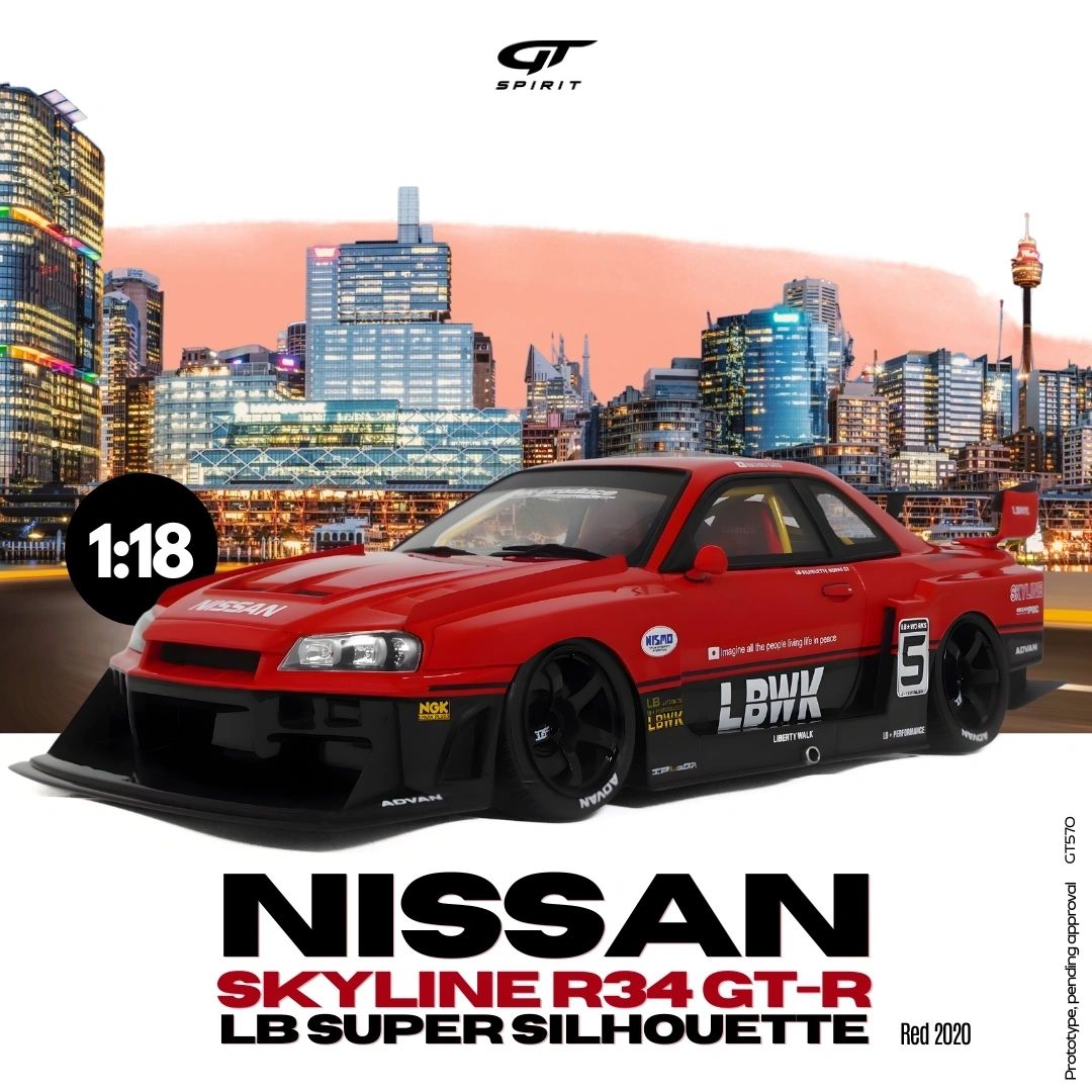 GT SPIRIT 1:18 - NISSAN R34 GT-R LB SUPER SILHOUETTE RED 2020