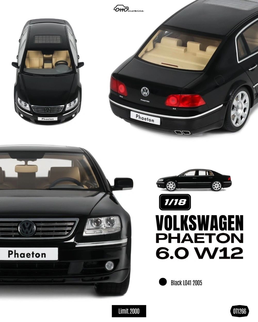 **PRE-ORDER** OTTOMOBILE 1:18 - VOLKSWAGEN PHAETON 6.0 W12 BLACK L041 2005